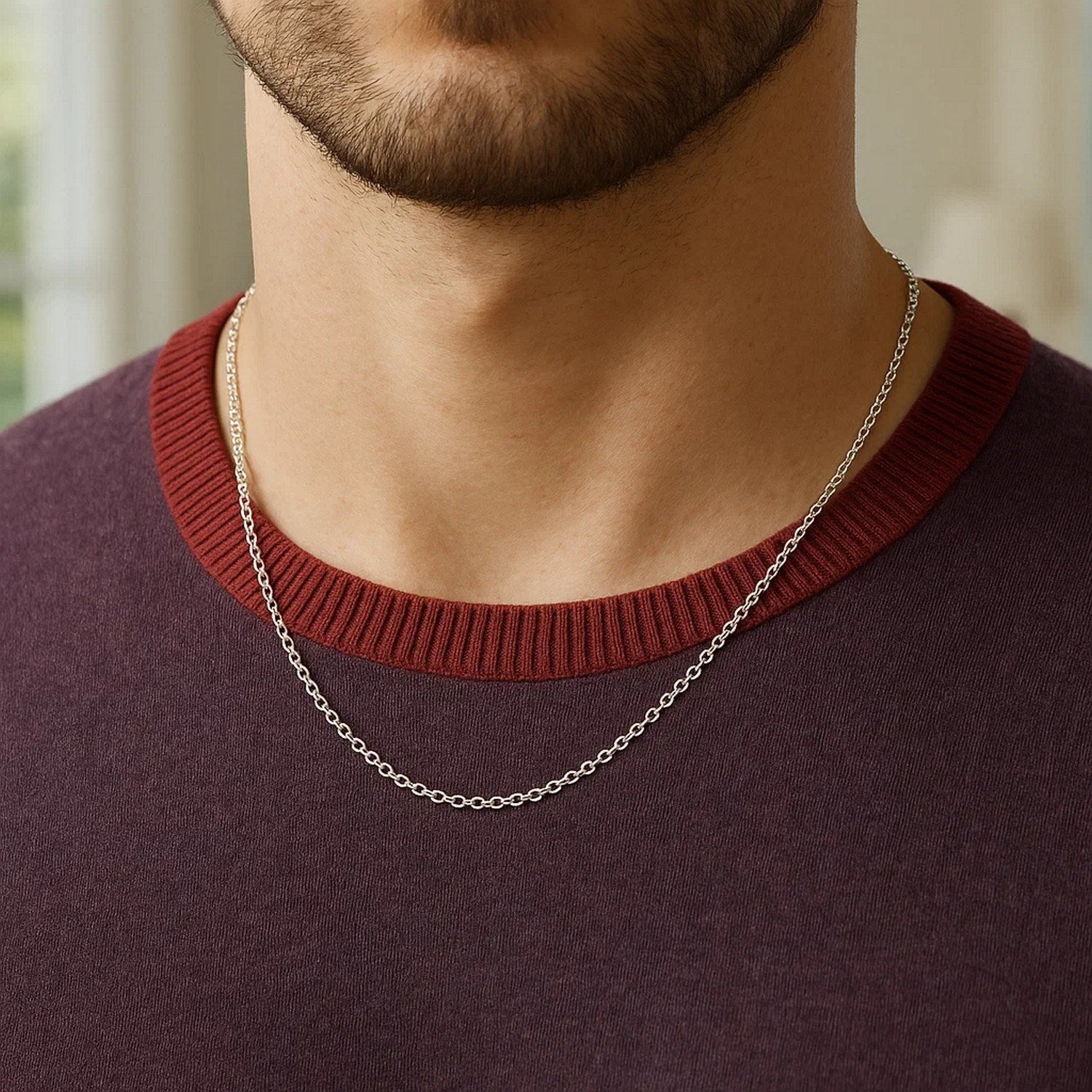 14k White Gold Oval Cable Link Chain (1.50 mm) 10