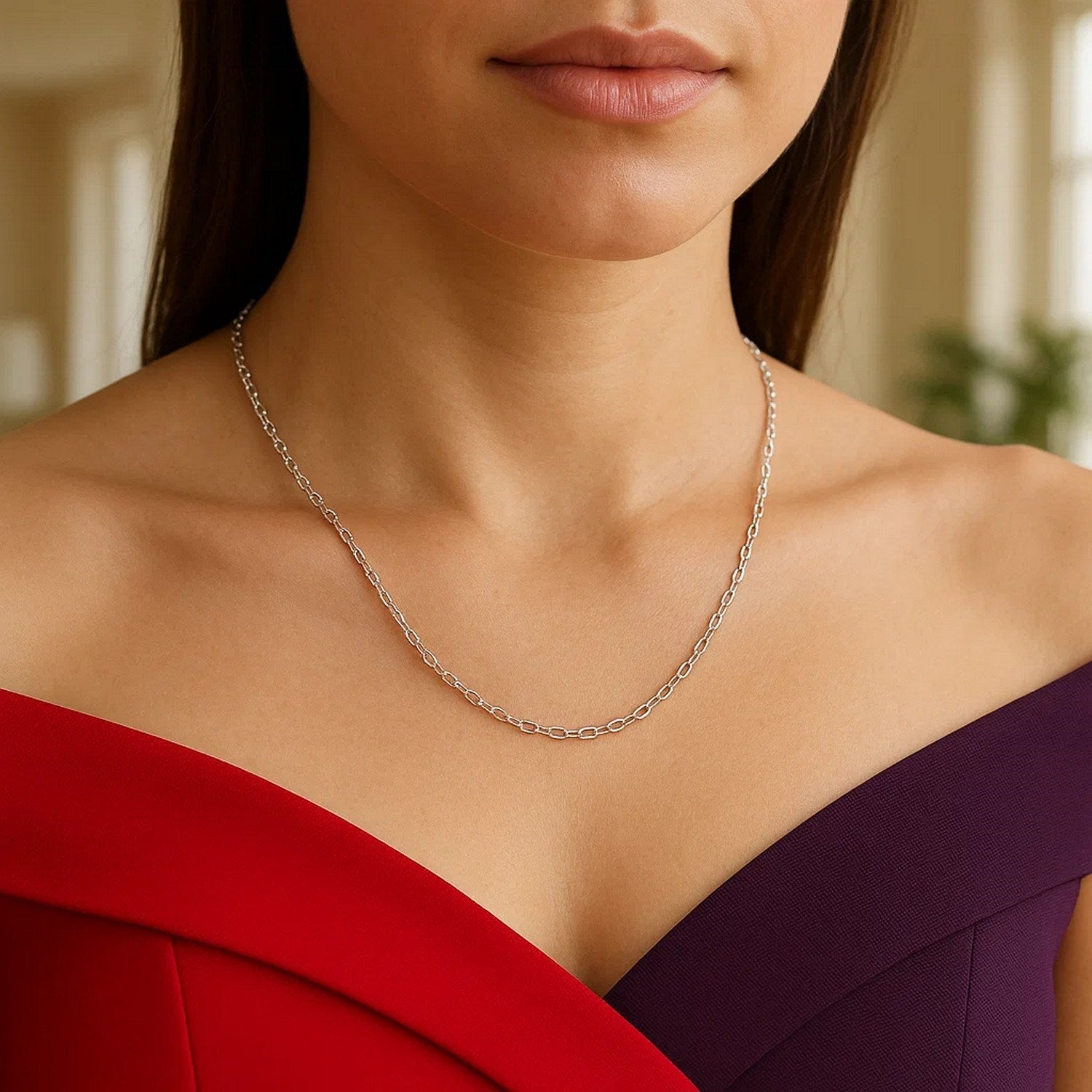 14k White Gold Oval Cable Link Chain (1.50 mm) 9