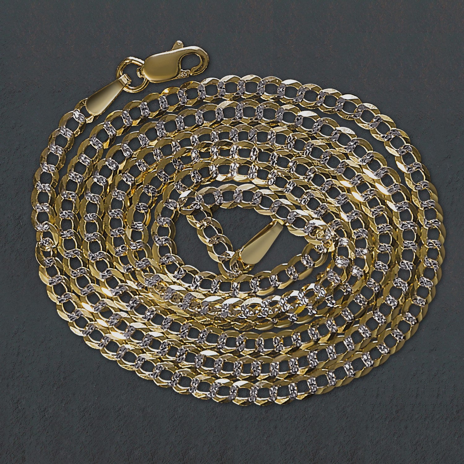 14k Two Tone Gold Pave Curb Chain (2.60 mm) 3