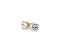 14k Yellow Gold Stud Earrings with White Hue Faceted Cubic Zirconia(6mm) 7