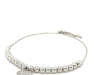 Adjustable Bead Bracelet with Round Charm and Cubic Zirconias in Sterling Silver 29