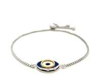 Sterling Silver Adjustable Two Toned Enameled Evil Eye Friendship Bracelet 18