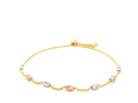 14k Tri-Color Gold Textured Oval Station Lariat Style Bracelet (1.20 mm) 8