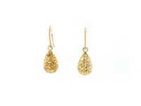 14k Yellow Gold Teardrop Drop Earrings with Honeycomb Texture 7