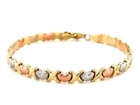 14k Tri-Color Gold Fancy Satin Heart Line Bracelet (6.35 mm) 27