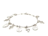 Sterling Silver 7 1/4 inch Bracelet with Crosses and Religious Medal Charms 13