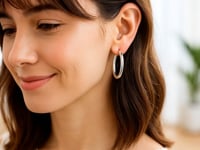 14k White Gold Polished Hoop Earrings (4x25mm) 9