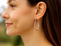 14k White Gold Slim Oval Shape Hoop Earrings 8