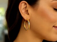 14k Two Tone Gold Polished Hoop Earrings (3x30mm) 4