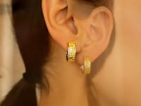 14k Two-Tone Gold Snuggable Earrings with a Mesh Style 4