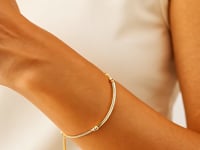 14k Yellow Gold Lariat Bracelet with Polished Curved Bar 4