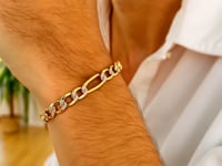 14K Yellow Two Tone Solid Pave Figaro Bracelet (7.00 mm) 9