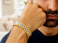 14k Two Tone Gold Mens Panther Link Bracelet (12.30 mm) 9