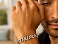 14k Two Tone Gold Curb Chain Bracelet with Diamond Pave Links (9.50 mm)