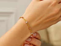 14k Tri-Color Gold Textured Bead Station Lariat Bracelet (5.00 mm) 4