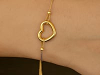 Adjustable Bracelet with Shiny Open Heart in 14k Yellow Gold (1.00 mm) 4