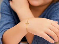 14k Yellow Gold 5 1/2 inch Childrens Bracelet with Cross (1.00 mm) 12
