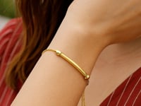 14k Yellow Gold Smooth Curved Bar and Lariat Style Bracelet (1.00 mm) 5