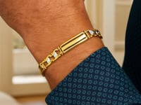14k Two-Tone Gold Fancy Bar Style Mens Bracelet with Curved Connectors (9.65 mm) 1