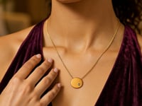 14k Yellow Gold Necklace with Polished Round Pendant with Diamond 1