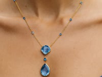 14k Yellow Gold Necklace with Pear-Shaped and Cushion Blue Topaz Briolettes 1