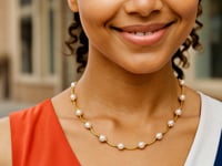 14k Yellow Gold Arc Link Necklace with White Pearls 1