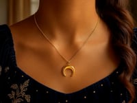 14k Yellow Gold 17 inch Necklace with Domed Moon Motif Pendant 1
