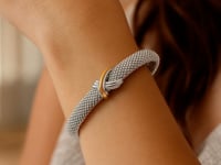 Popcorn Texture Cuff Bangle in Sterling Silver and 18k Yellow Gold (10.00 mm) 2