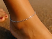 14k White Gold Anklet with Fancy Hammered Oval Links 4
