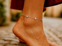 14k White Gold Anklet with Round White Cubic Zirconia 2