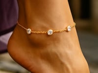 14k Yellow Gold Anklet with Round White Cubic Zirconia 2